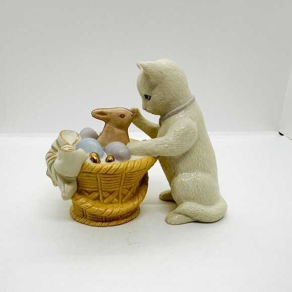 NIB Lenox Cat Easter Bunny Basket Eggs 24K Gold Sweet Wonder Ivory Chocolate - Picture 1 of 8